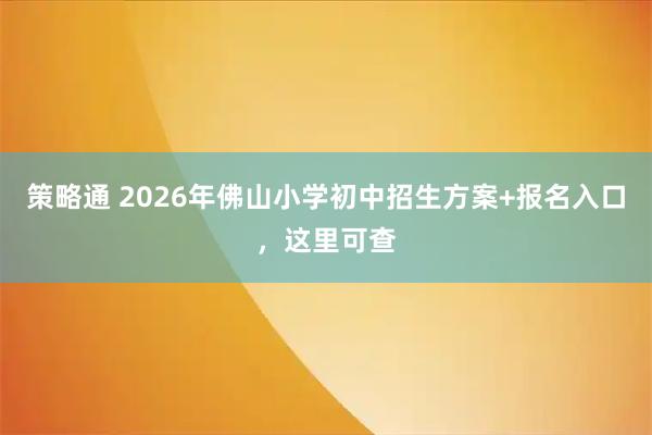 策略通 2026年佛山小学初中招生方案+报名入口,这里可查